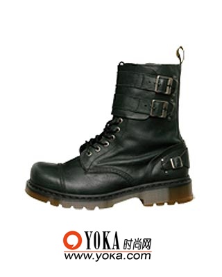 Dr. Martens咖啡色饰菱纹扣环中筒靴