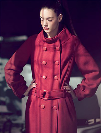 红色双排扣风衣-H&M