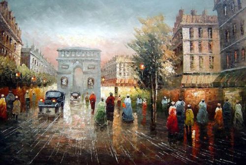 Oil Painting(ͻƷ Pedestrian Cross Paris Arch de Triumph